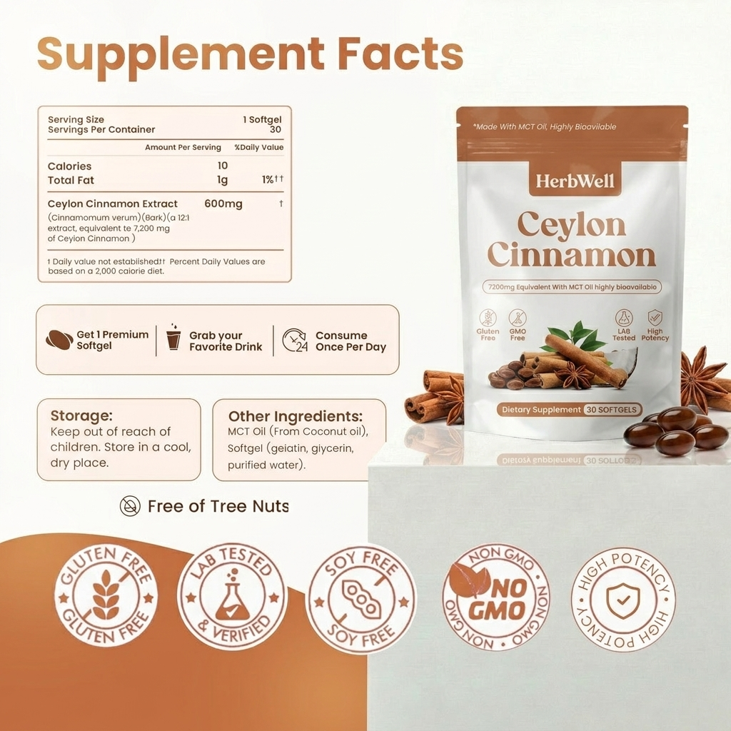 HerbWell® Ceylon Cinnamon 7200mg Equivalent with MCT Oil