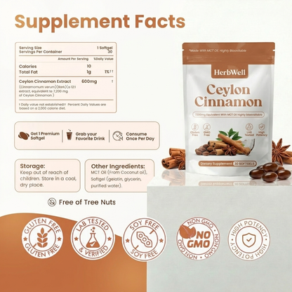 HerbWell® Ceylon Cinnamon 7200mg Equivalent with MCT Oil